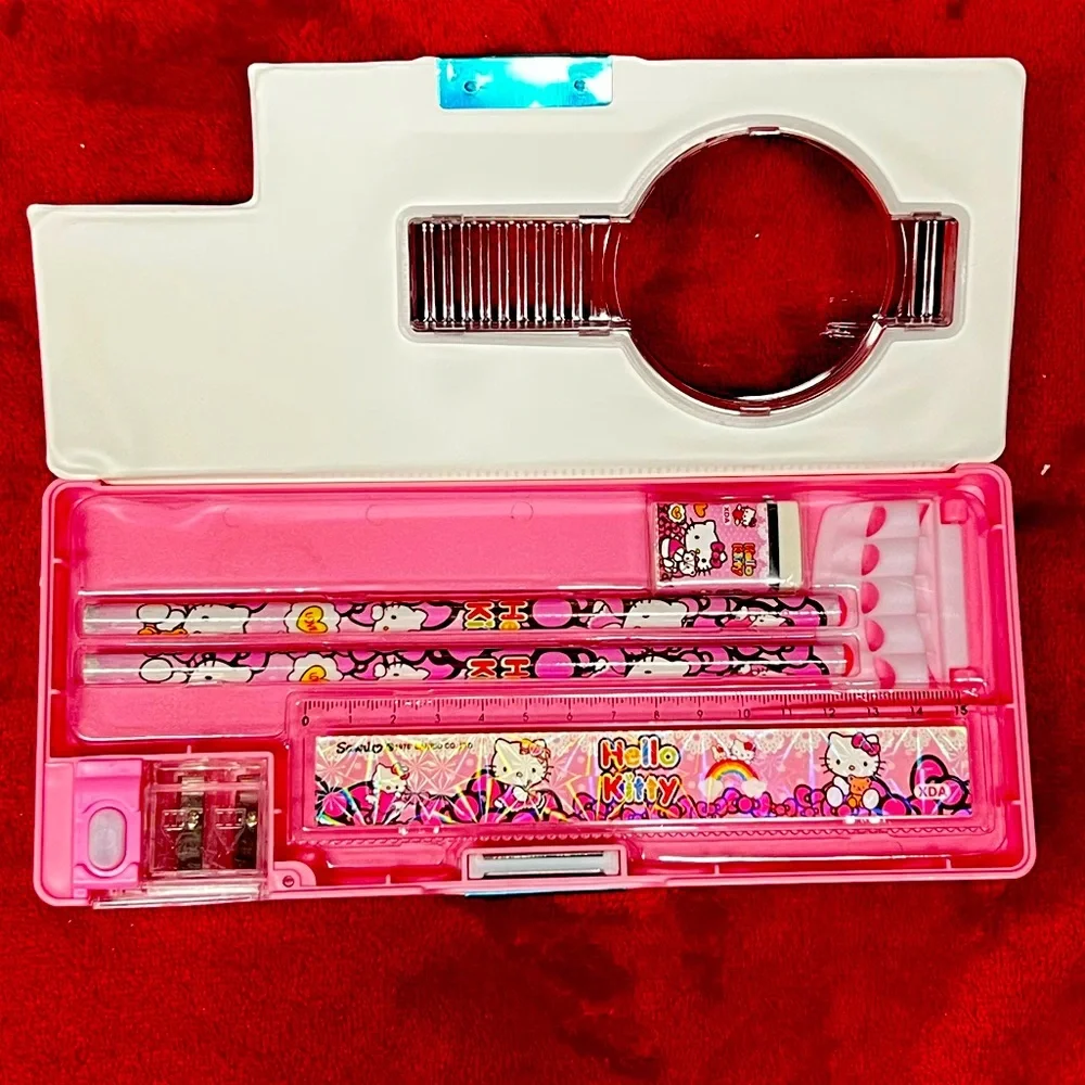 Hello Kitty see through magnetic pencil case and supplies gift set